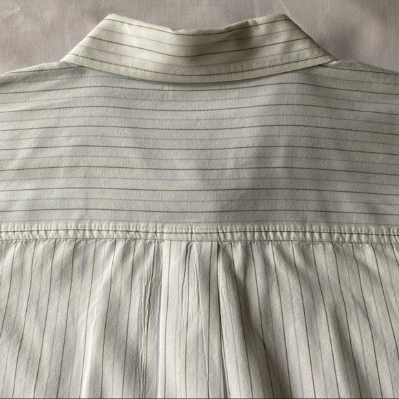 Old Navy White Short Sleeve Button-Up with Light Blue & Brown Pinstripe Sz XXL - Picture 6 of 9